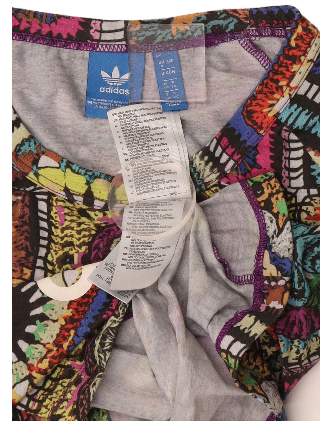 ADIDAS Haut graphique à manches longues pour femmes UK 8 Petit patchwork multicolore