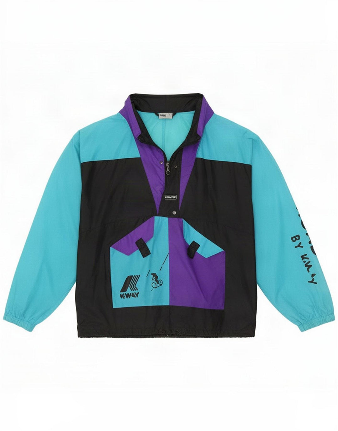 K-Way Veste de pluie pull graphique pour homme UK 40 Large Black Colourblock