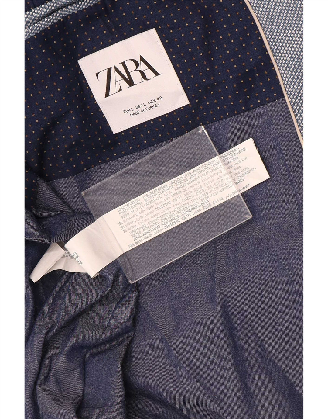 Zara Veste blazer à 2 boutons pour homme UK 40 Large Bleu Coton