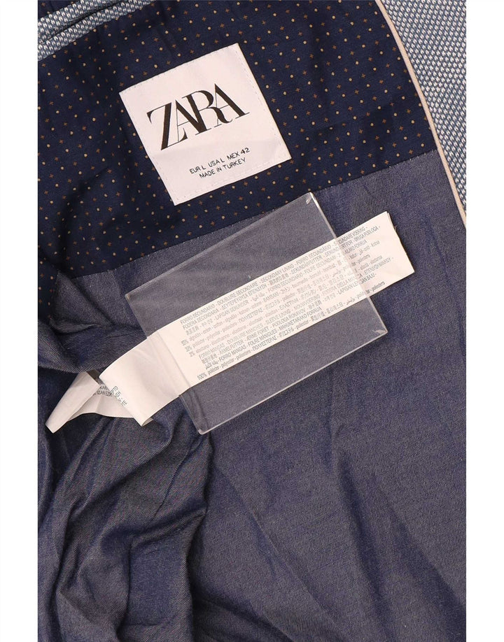 Zara Veste blazer à 2 boutons pour homme UK 40 Large Bleu Coton