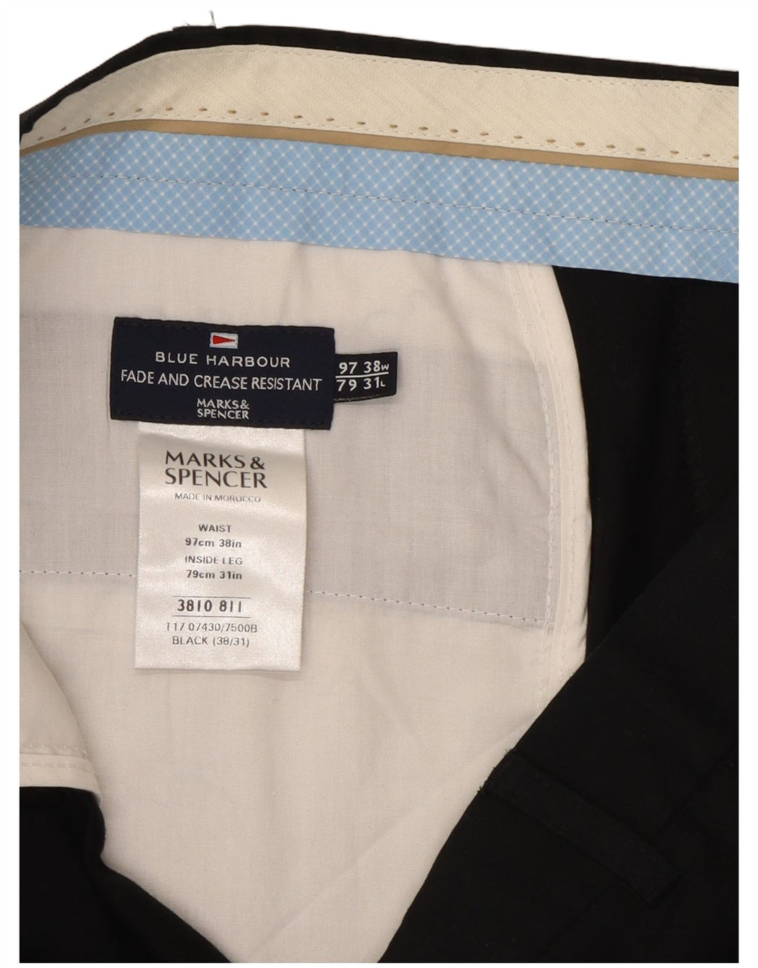 Marks & Spencer Pantalon de costume droit Blue Harbour pour homme W38 L31 Noir