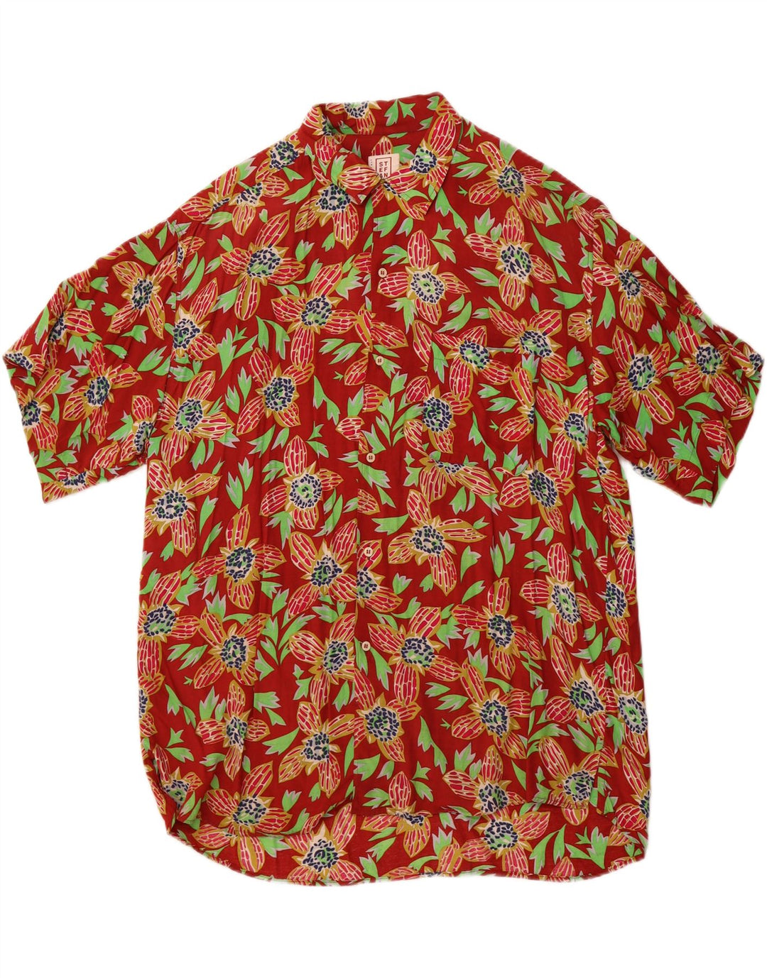 STEFANEL Chemise à Manches Courtes Homme Rouge Moyen Rayonne Florale Hawaïenne
