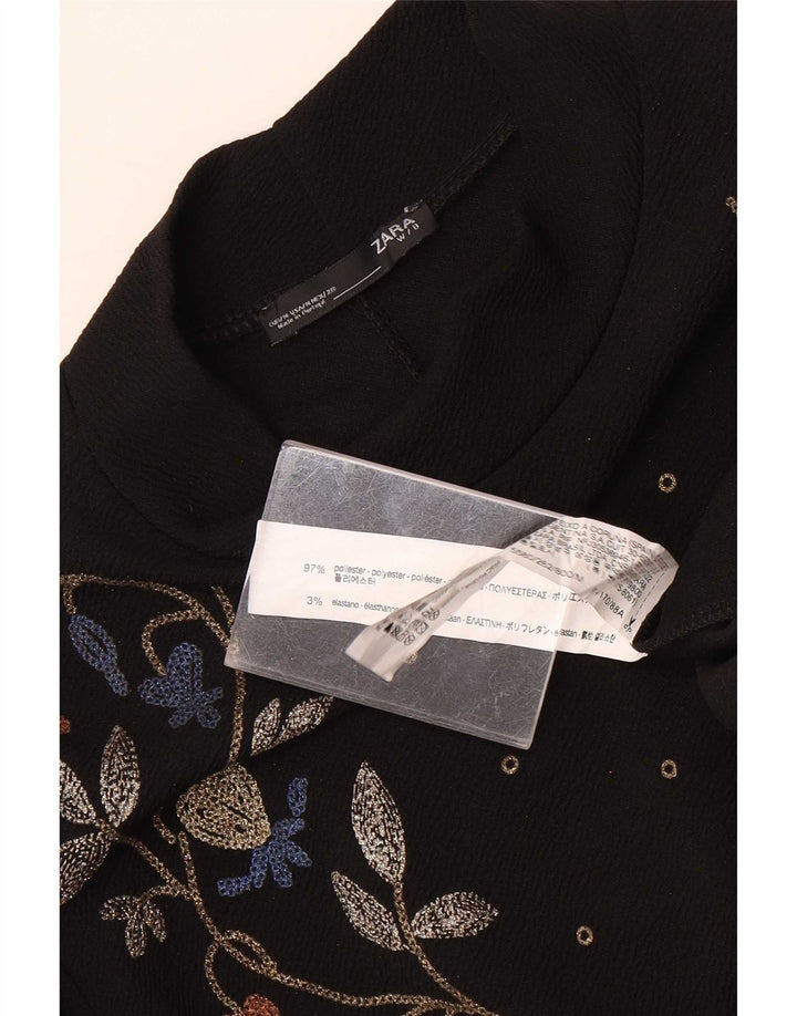 Zara Robe droite à manches longues pour femme UK 12 Polyester floral noir moyen