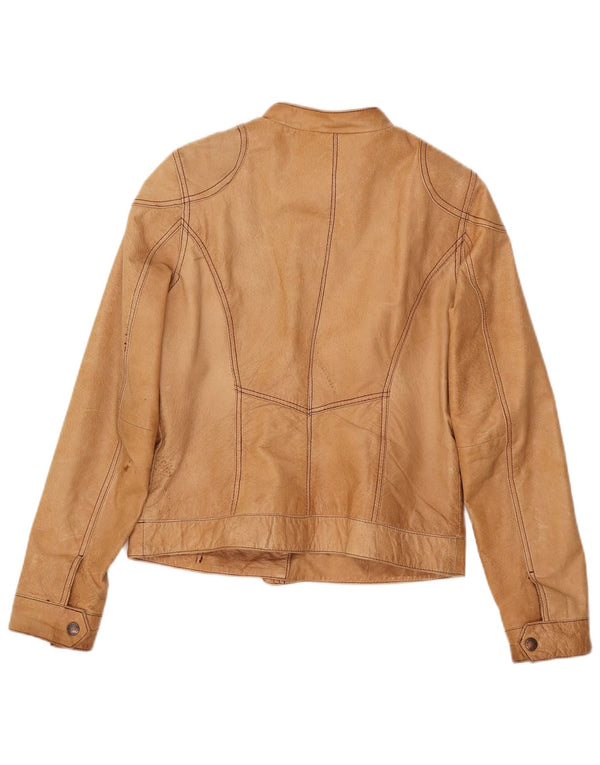 Vintage Womens Leather Jacket UK 12 Medium Beige Leather
