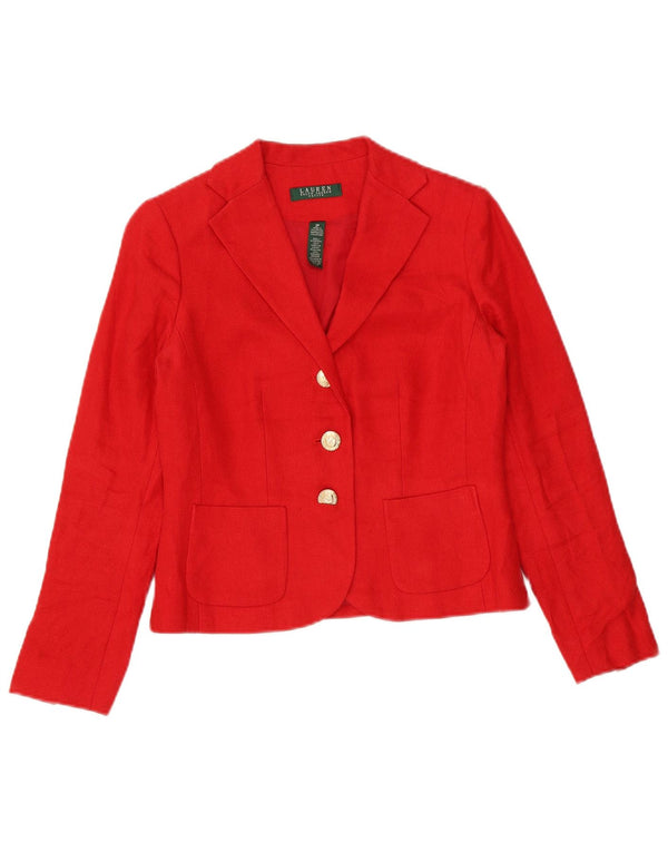 Ralph Lauren Veste blazer à 3 boutons pour femme Petite Crop US 2 XS Lin rouge
