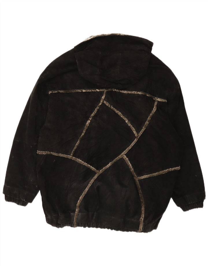 GIORGIO MOBIANI Veste à capuche en daim pour homme UK 44 2XL Cuir noir