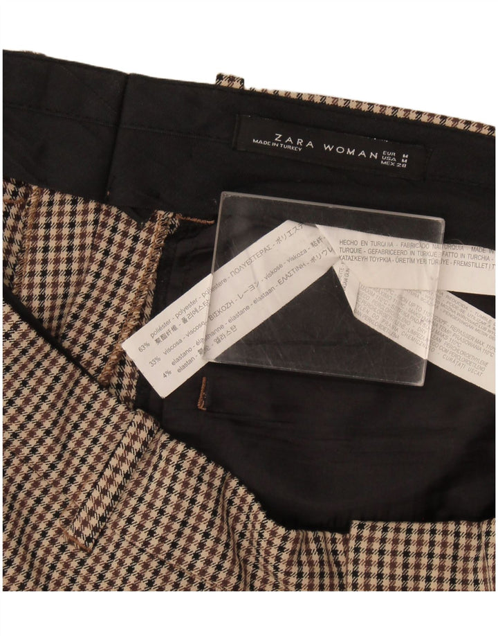 Zara Femme Pantalon De Costume Slim Moyen W30 L29 Beige Pied De Poule Polyester