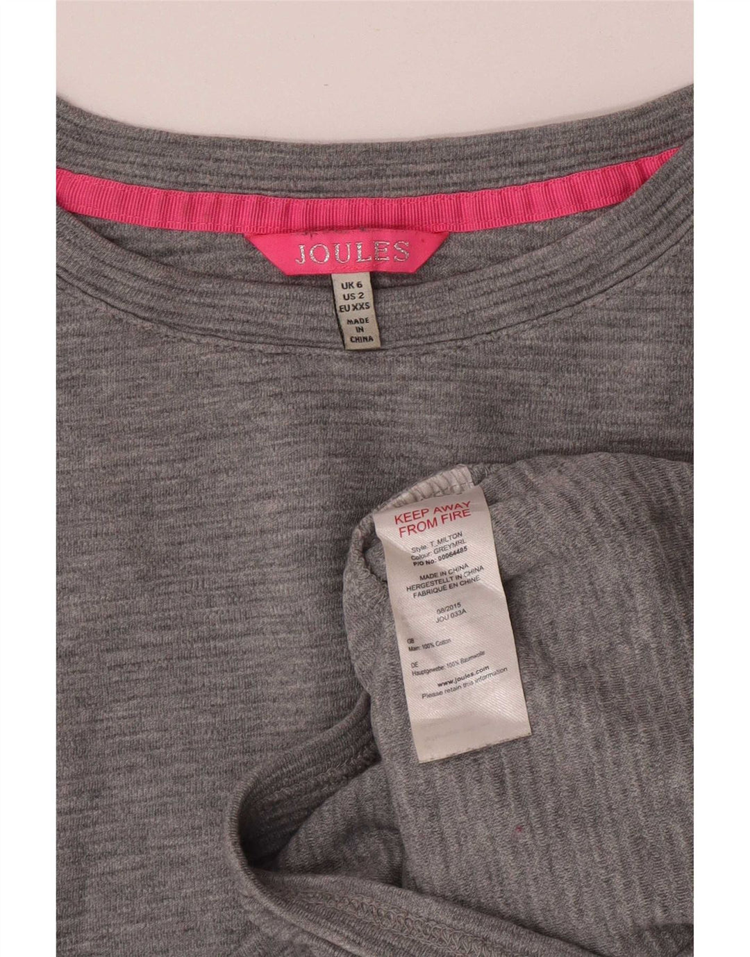 Joules Femme Top Oversize Manches Longues UK 6 XS Gris Coton