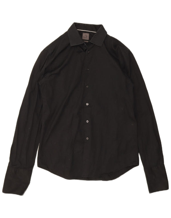 Calvin Klein Mens Slim Fit Shirt Size 41 16 Large Black Striped