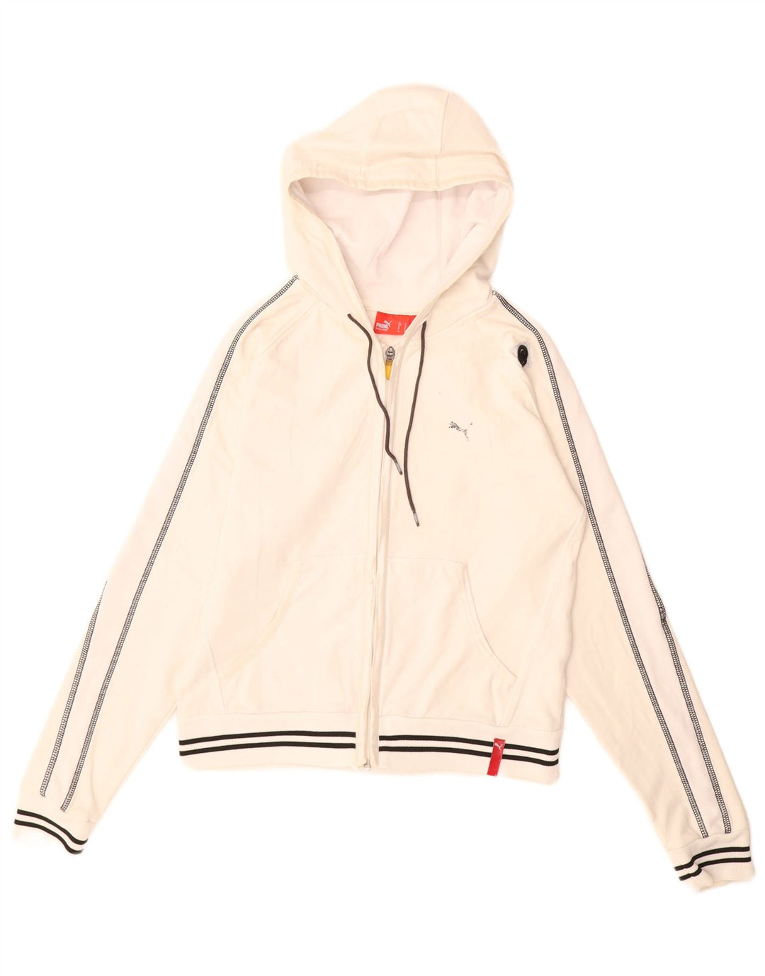 Puma Pull à capuche court zippé pour femme UK 12 Blanc moyen