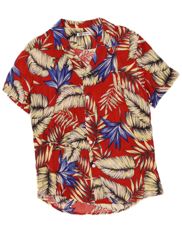vintage Mens Hawaiian Short Sleeve Shirt Grande Rayonne Florale Rouge