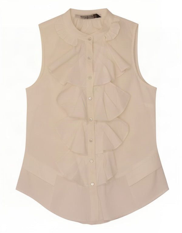 Zara Chemisier sans manches à volants sur le devant pour femme UK 10 Petit coton blanc