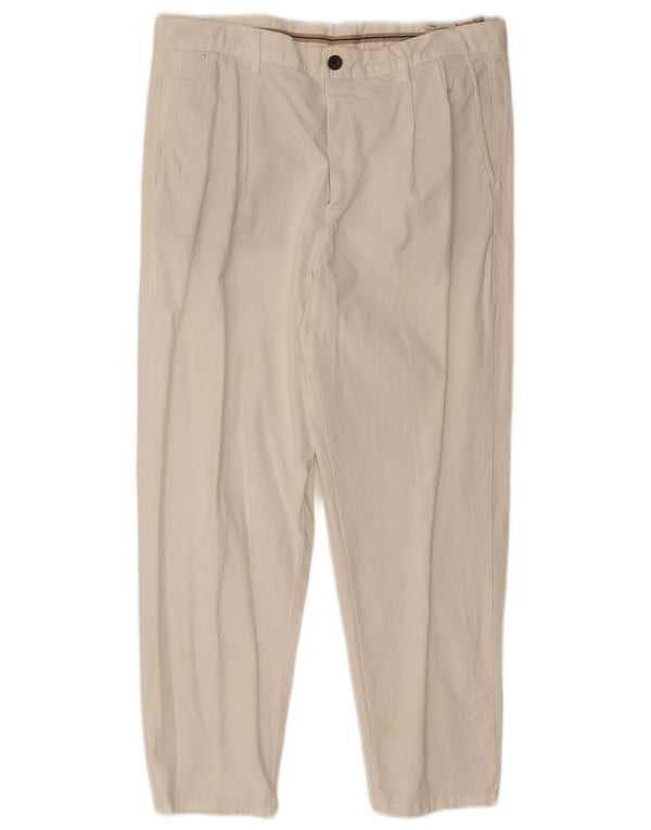 Zara Pantalon Chino Pegged Homme EU 44 Large W34 L26 Blanc