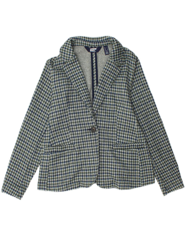 Lands End Veste Blazer 1 Bouton pour Femme UK 10 Petit Pied-de-Poule Bleu