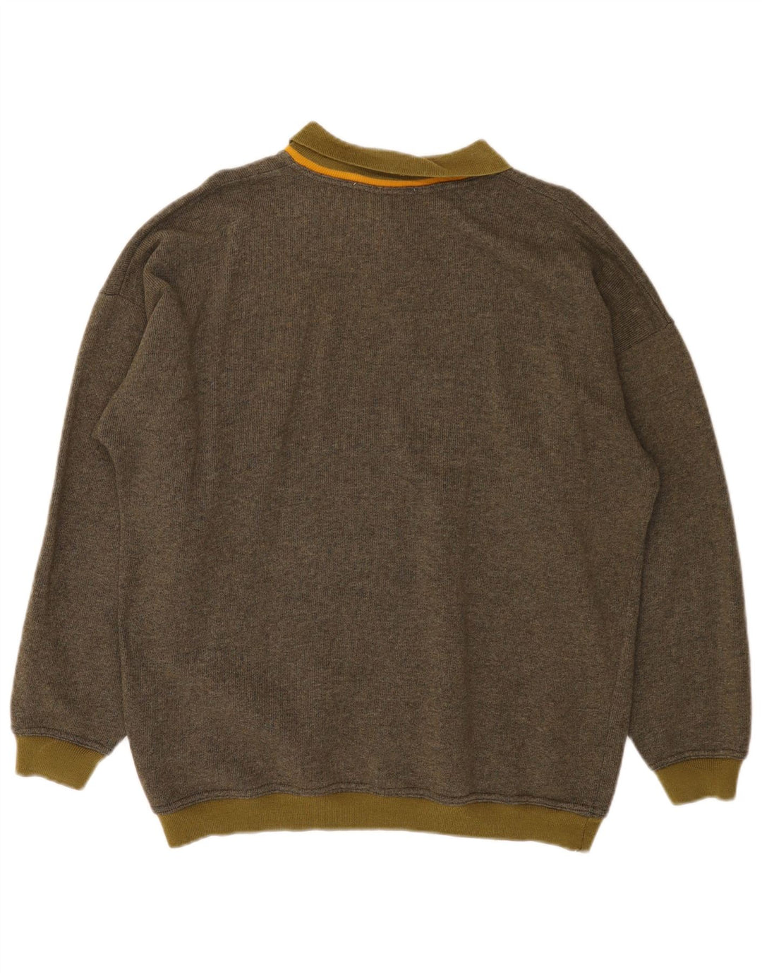 vintage Mens Polo Neck Jumper Pull Grande Laine Rayée Kaki