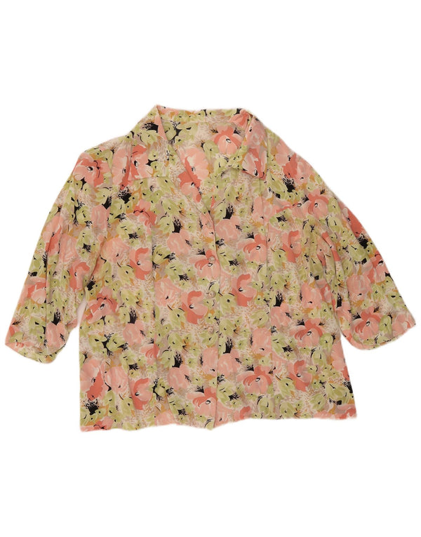 vintage Femmes 3/4 Manches Chemise Blouse UK 16 Grand Floral Multicolore