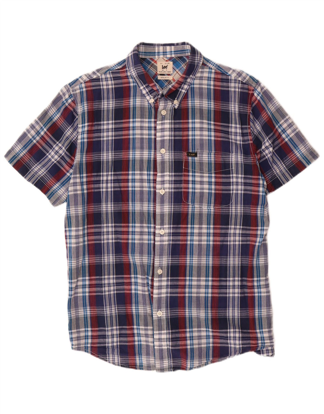 LEE Chemise à manches courtes pour homme en coton à carreaux bleu marine