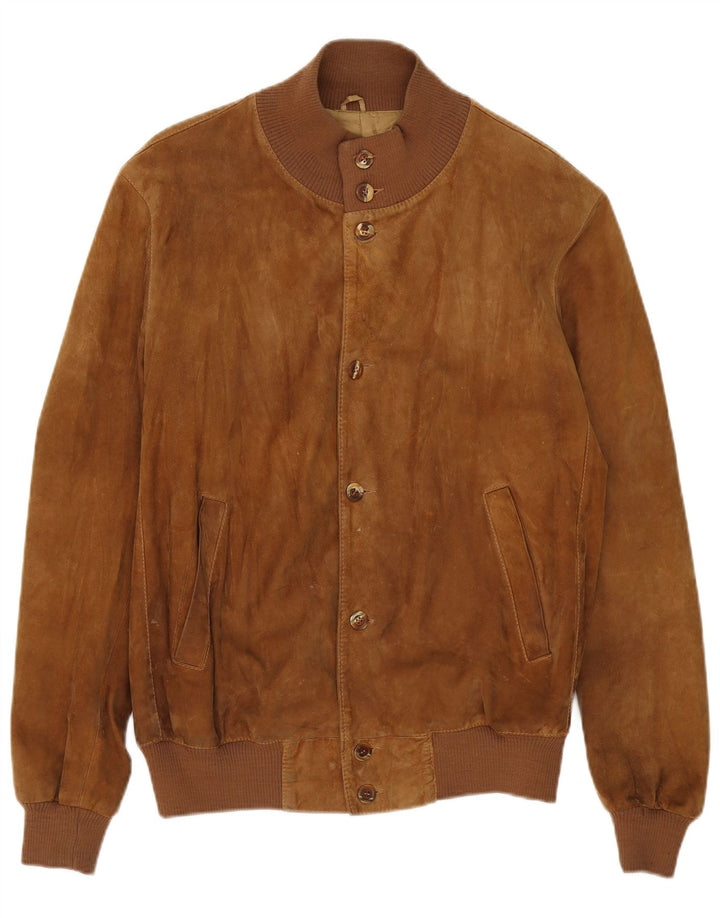 vintage Mens Suede Bomber Jacket UK 40 Grand Cuir Beige