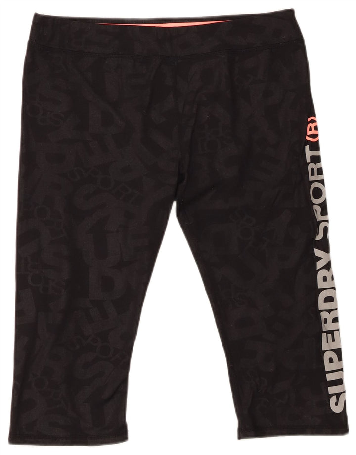 SUPERDRY Short de sport graphique pour femme UK 14 Large Noir Polyester