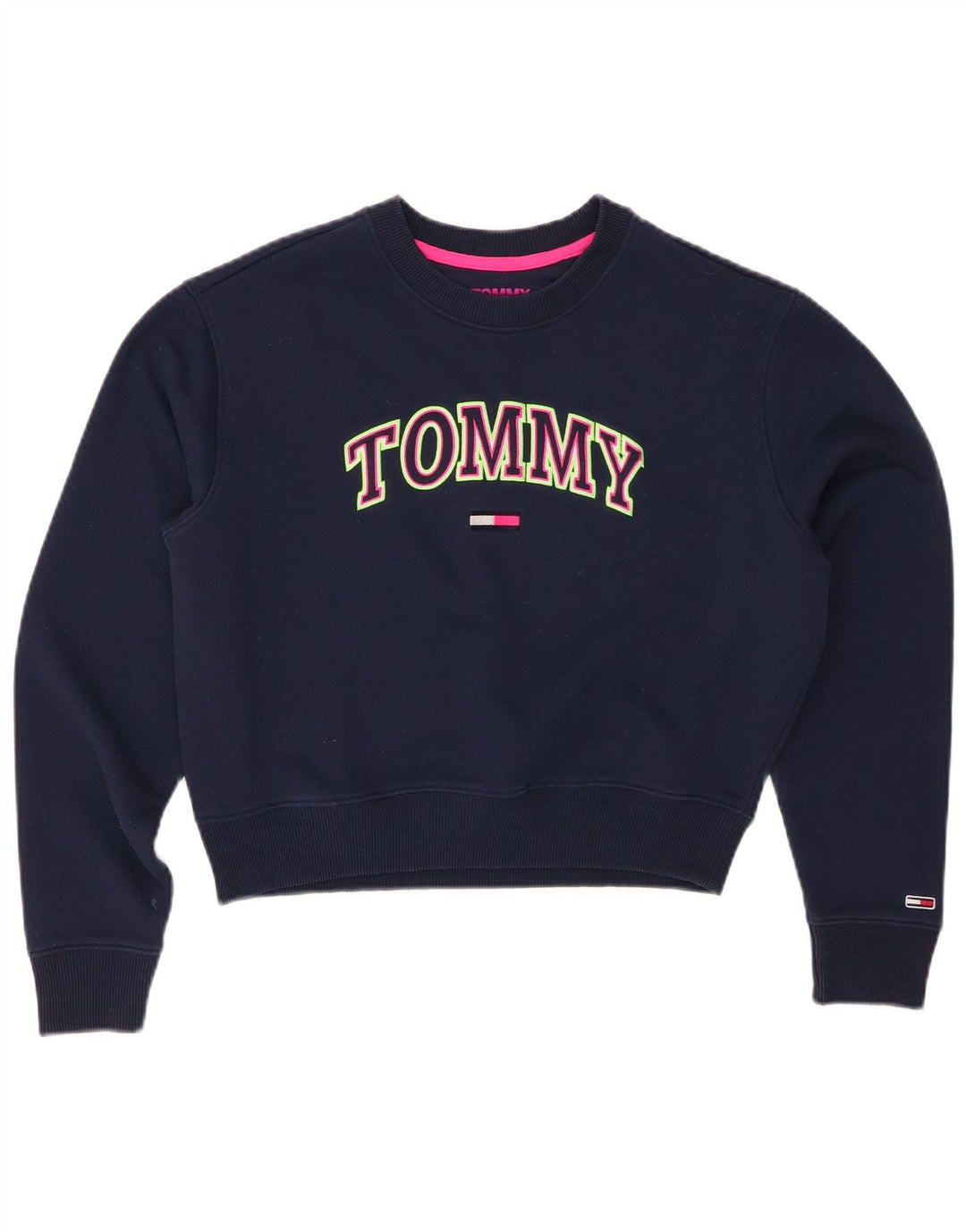 TOMMY HILFIGER Sweat-shirt court pour femme UK 10 Small Bleu marine