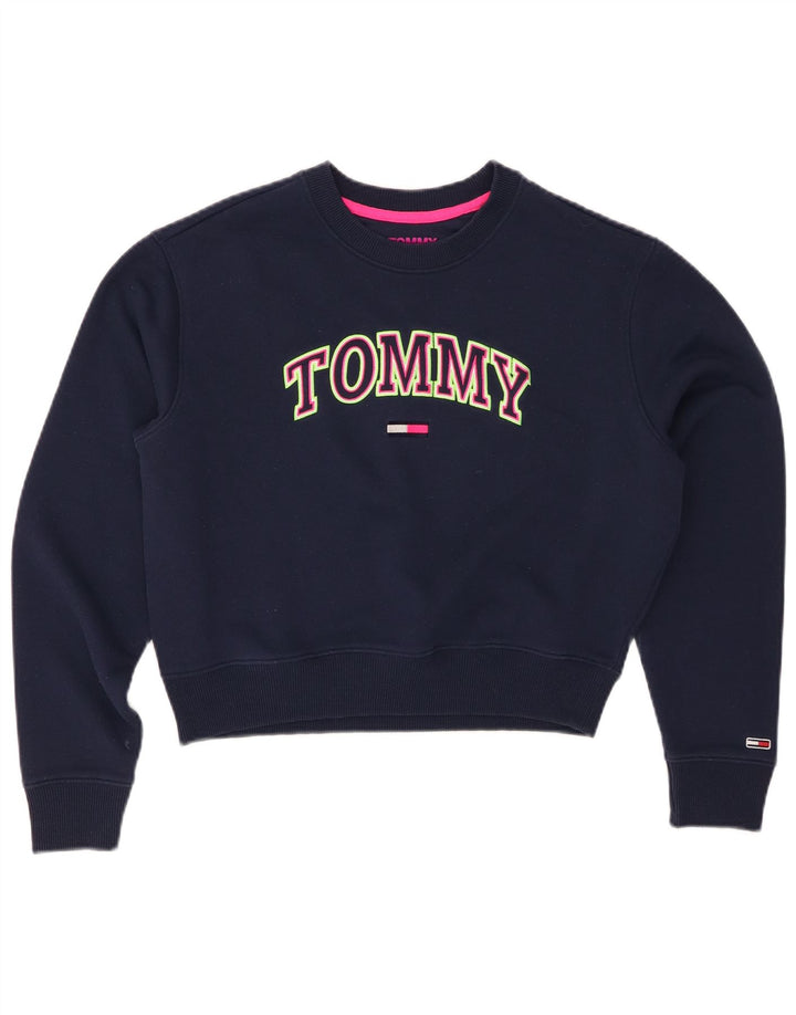 TOMMY HILFIGER Sweat-shirt court pour femme UK 10 Small Bleu marine