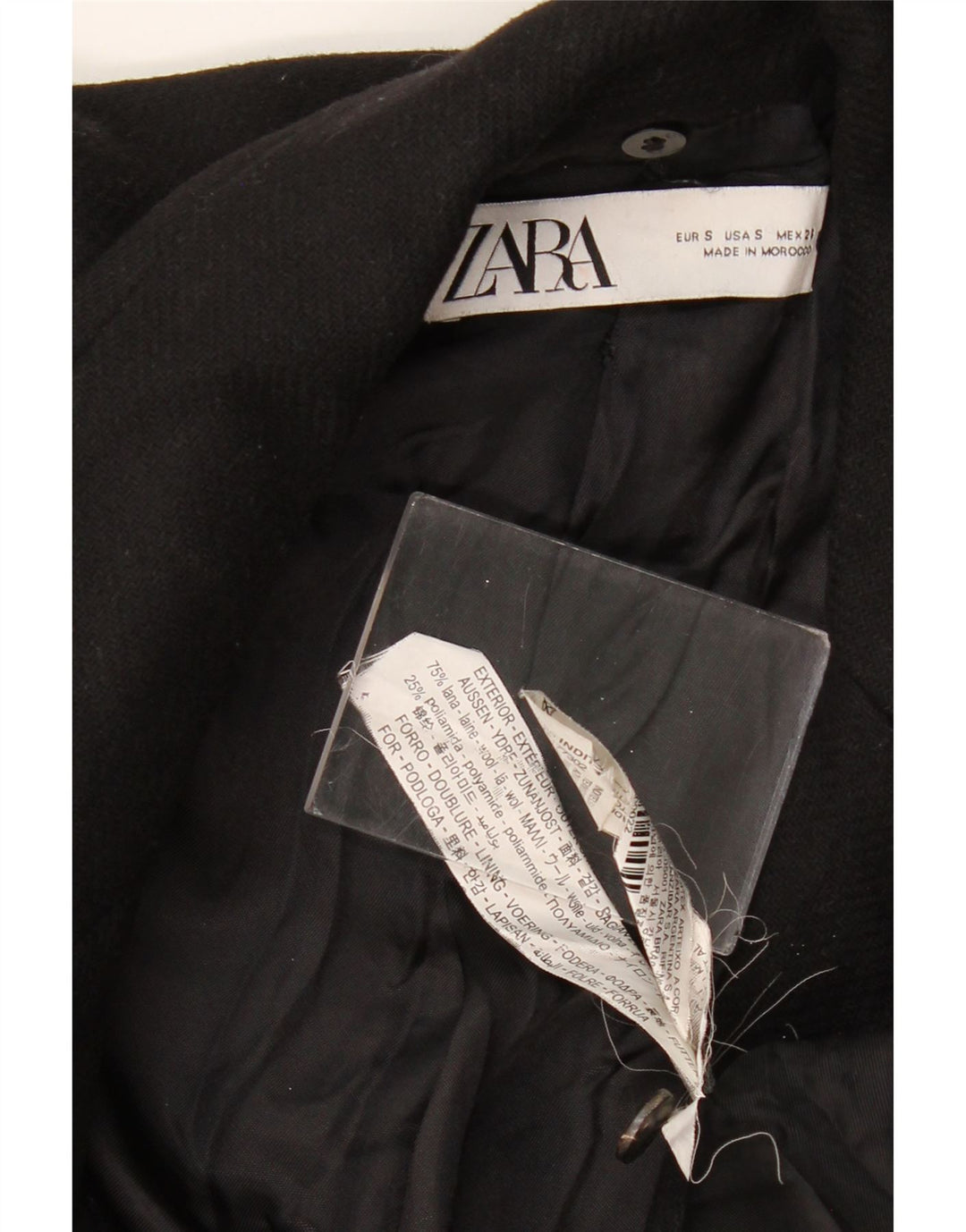 ZARA Manteau Femme UK 10 Petite Laine Noire