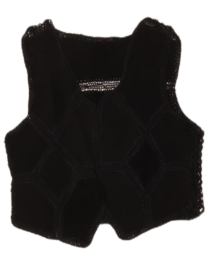 gilet en daim femme vintage UK 16 Grand Patchwork Noir