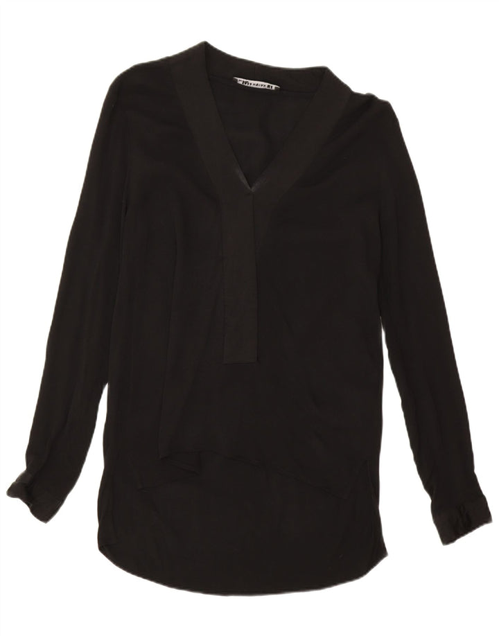 Zara Chemisier à manches longues pour femme UK 44 Viscose noir moyen