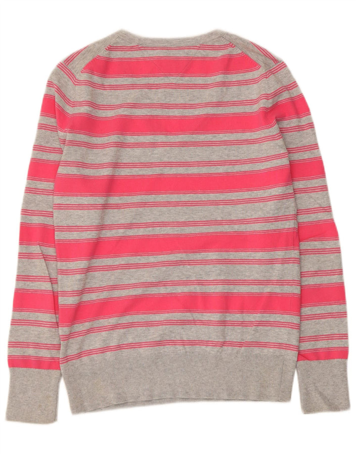 TOMMY HILFIGER Pull col en V pour femme UK 12 Rose moyen rayé
