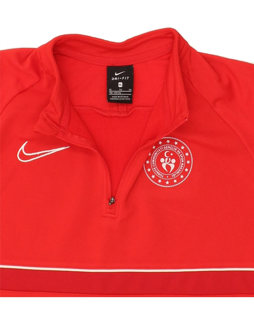 NIKE Boys Zip Neck Pullover Tracksuit Top 13-14 Years XL Red Polyester Vintage Nike and Second-Hand Nike from Messina Hembry 