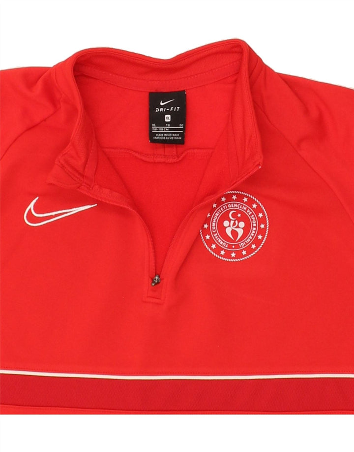 NIKE Boys Zip Neck Pullover Tracksuit Top 13-14 Years XL Red Polyester Vintage Nike and Second-Hand Nike from Messina Hembry 
