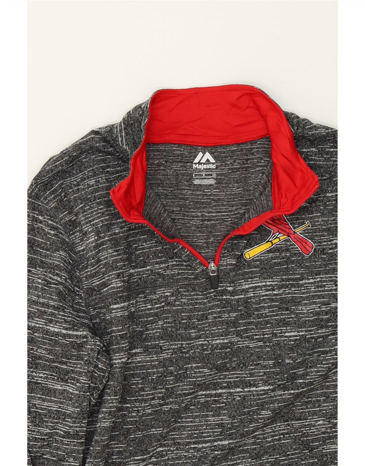 MAJESTIC Mens Zip Neck Pullover Tracksuit Top Small Grey Flecked Polyester Vintage Majestic and Second-Hand Majestic from Messina Hembry 