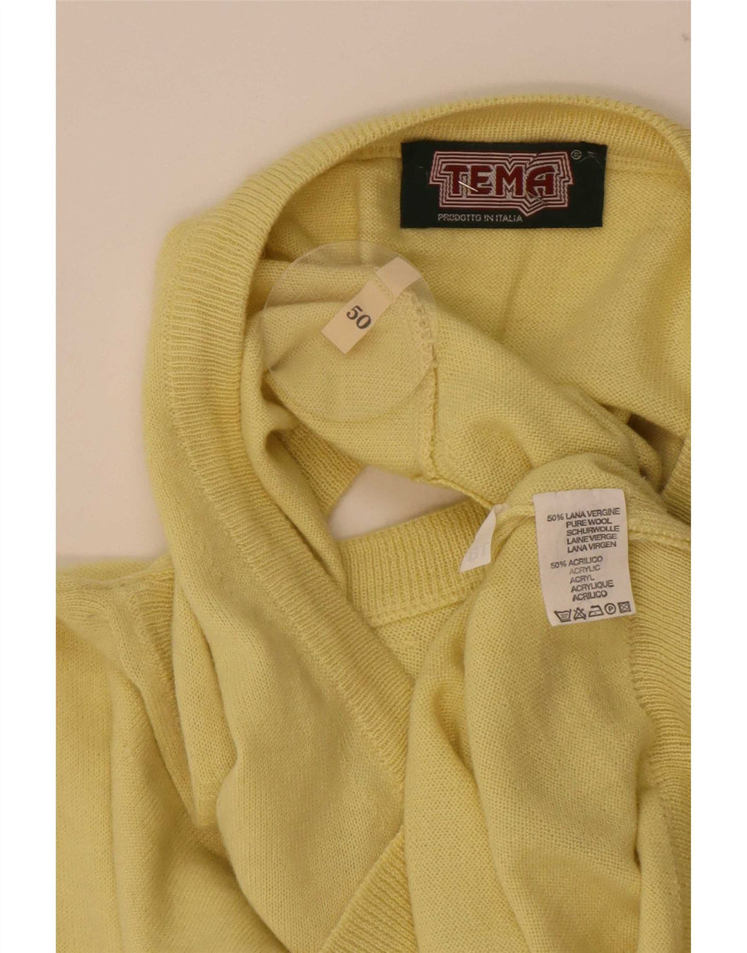 vintage Mens Vest Débardeur IT 50 Laine Jaune Moyenne