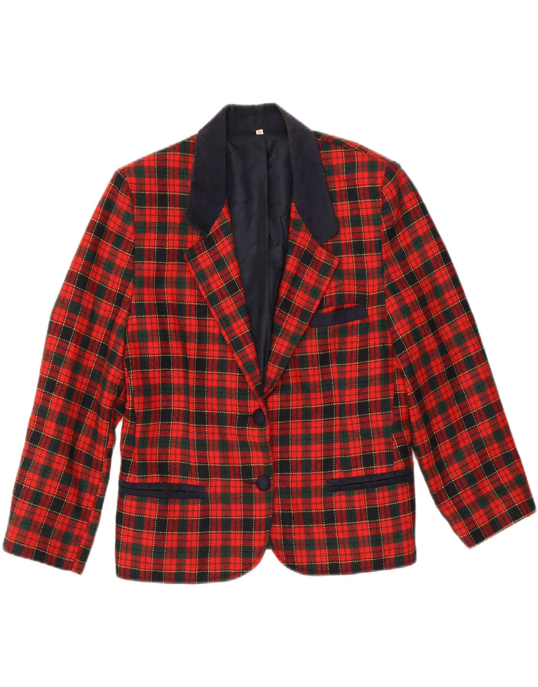 VINTAGE Femme 2 Boutons 3/4 Manches Blazer Veste UK 14 Moyen Rouge Plaid