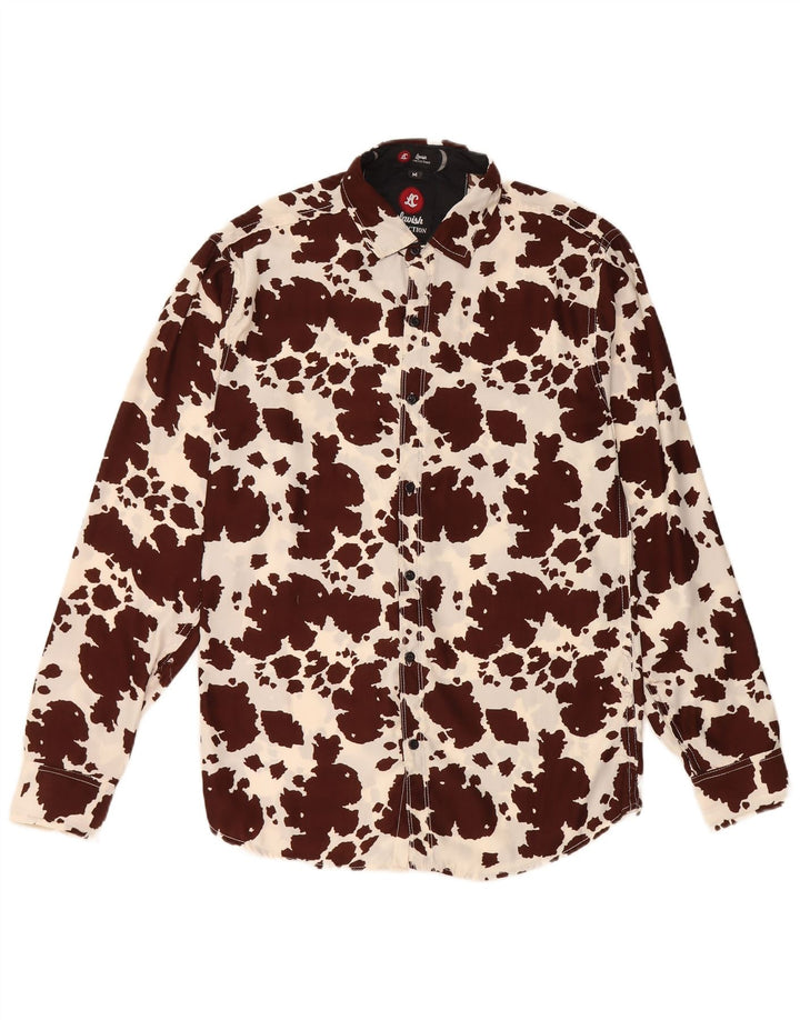 Chemise vintage à motif abstrait pour homme, marron moyen, imprimé animal