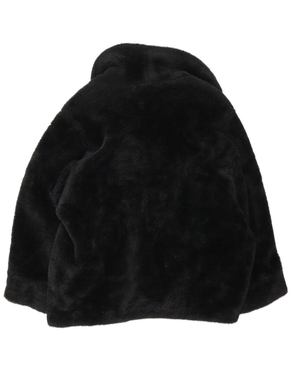 vintage Femmes Loose Fit Fausse Fourrure Manteau UK 14 Grand Noir