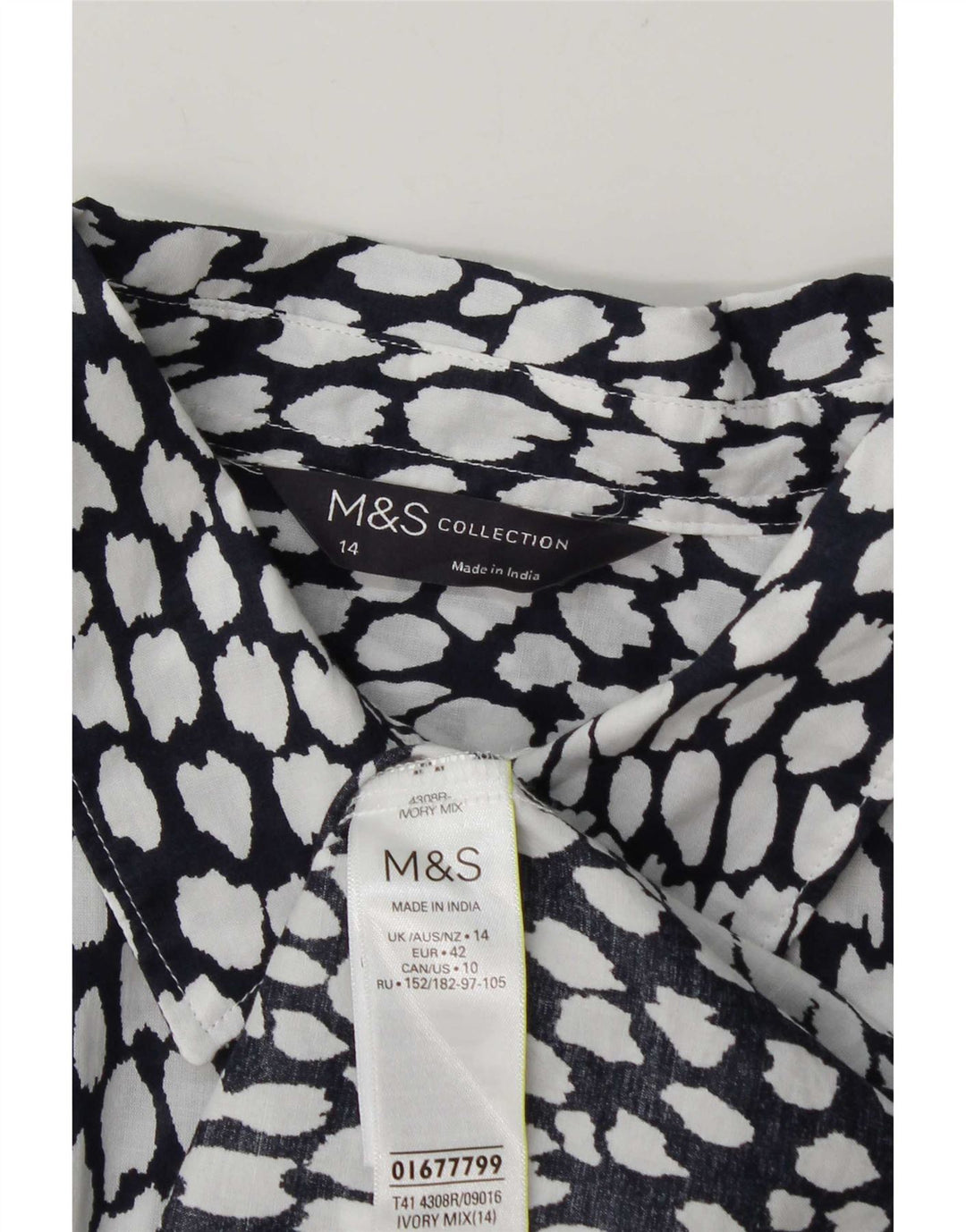 Marks & Spencer Chemise Femme UK 14 Grand Coton à Pois Blanc