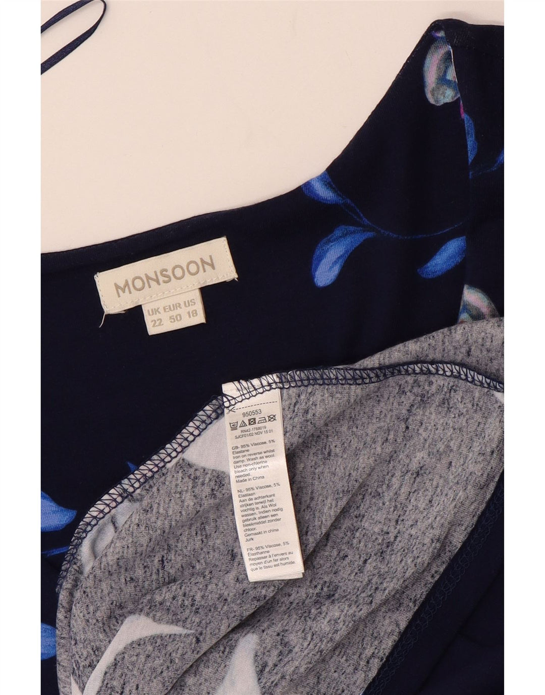 MONSOON Robe trapèze sans manches pour femme UK 22 3XL Bleu marine Floral Viscose