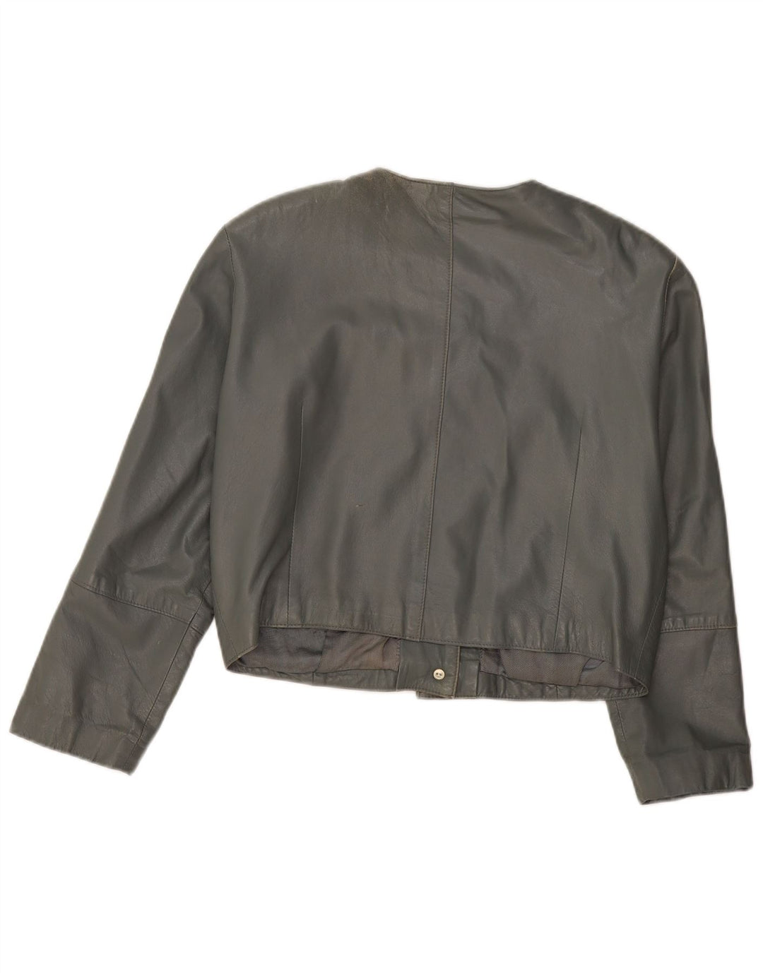 VINTAGE Veste bomber en cuir femme UK 12 Cuir gris moyen