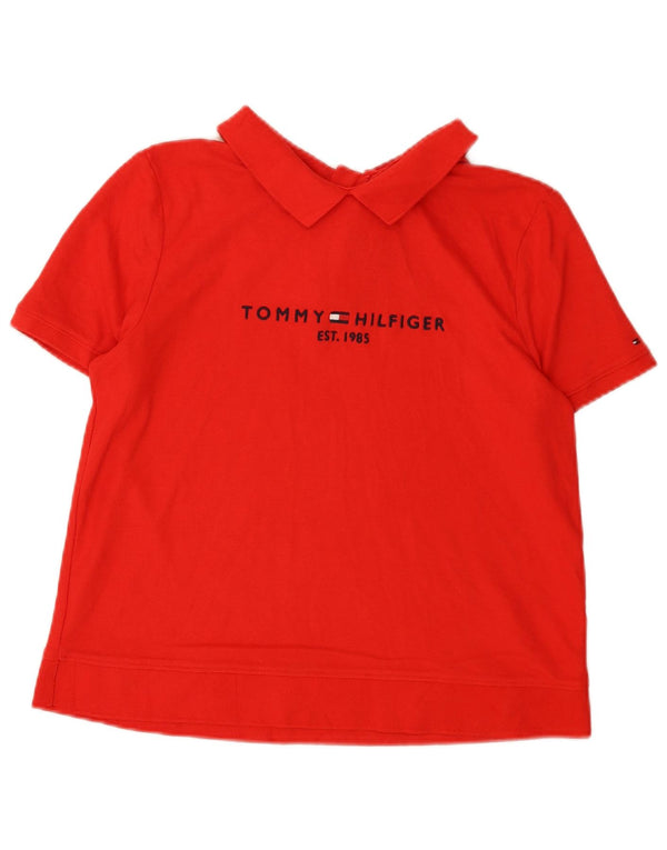 Tommy Hilfiger Polo graphique pour femme UK 14 Large Rouge Coton