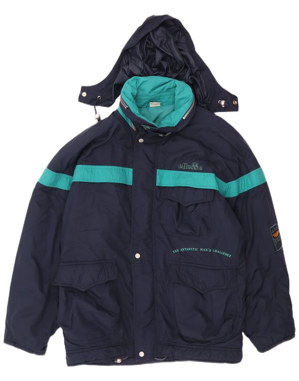 Ellesse Veste coupe-vent à capuche pour homme UK 42 XL Bleu marine Colourblock