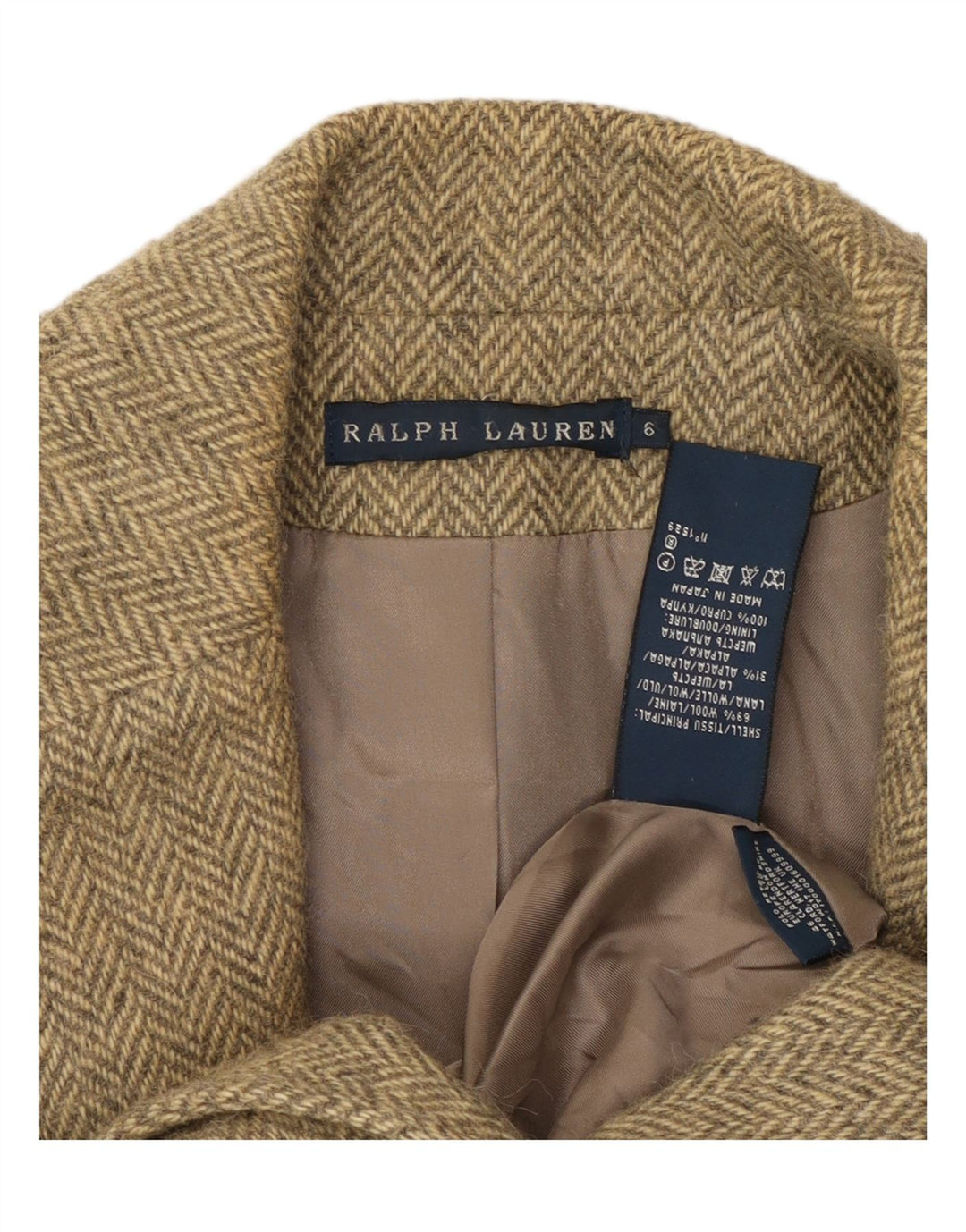 RALPH LAUREN Veste blazer à 2 boutons pour femme US 6 à chevrons beige moyen