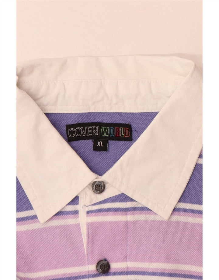 COVERI Polo Homme XL Violet Rayé Coton