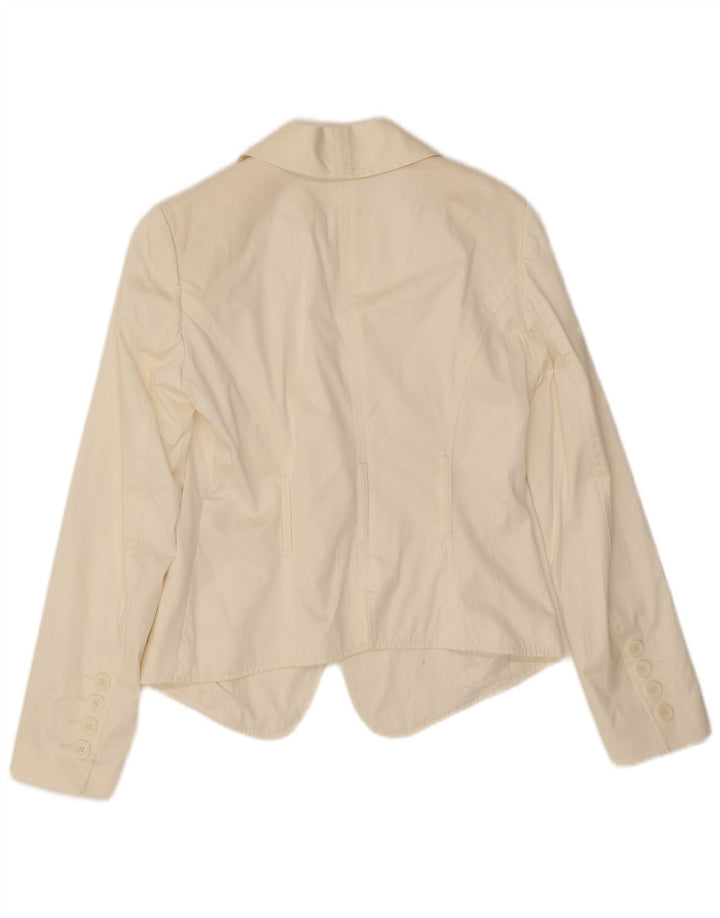 Germano Zama Veste blazer 1 bouton pour femme UK 8 Petit coton blanc