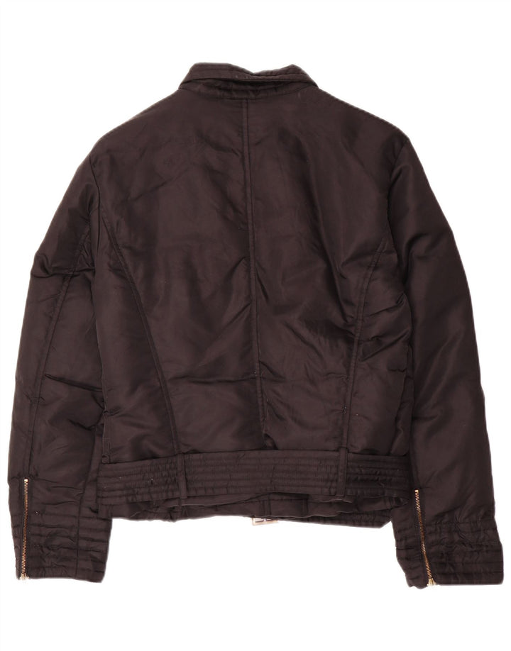 Benetton Veste de motard rembourrée surdimensionnée pour femme UK 10 Petit nylon noir