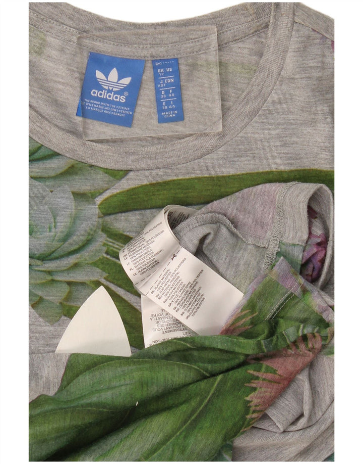 Adidas T-shirt graphique pour femme UK 12 Gris moyen Floral Polyester