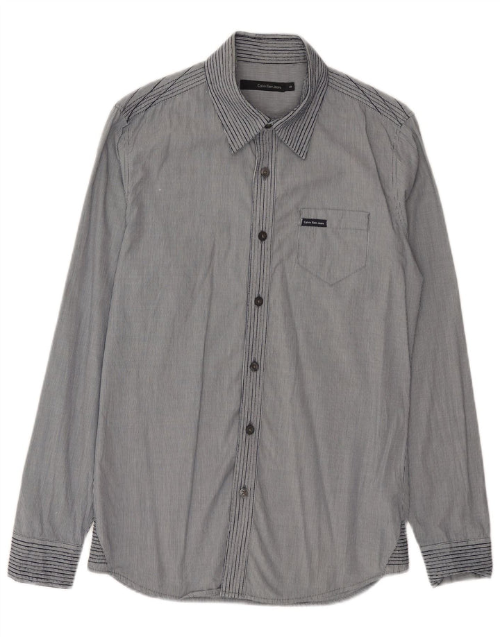 Calvin Klein Jeans Chemise à carreaux pour homme en coton à fines rayures bleues