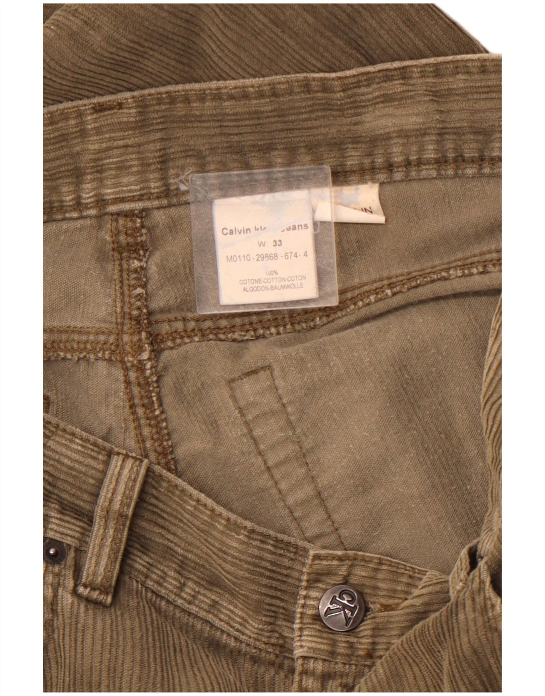 CALVIN KLEIN Pantalon droit en velours côtelé pour homme W33 L32 Marron Coton