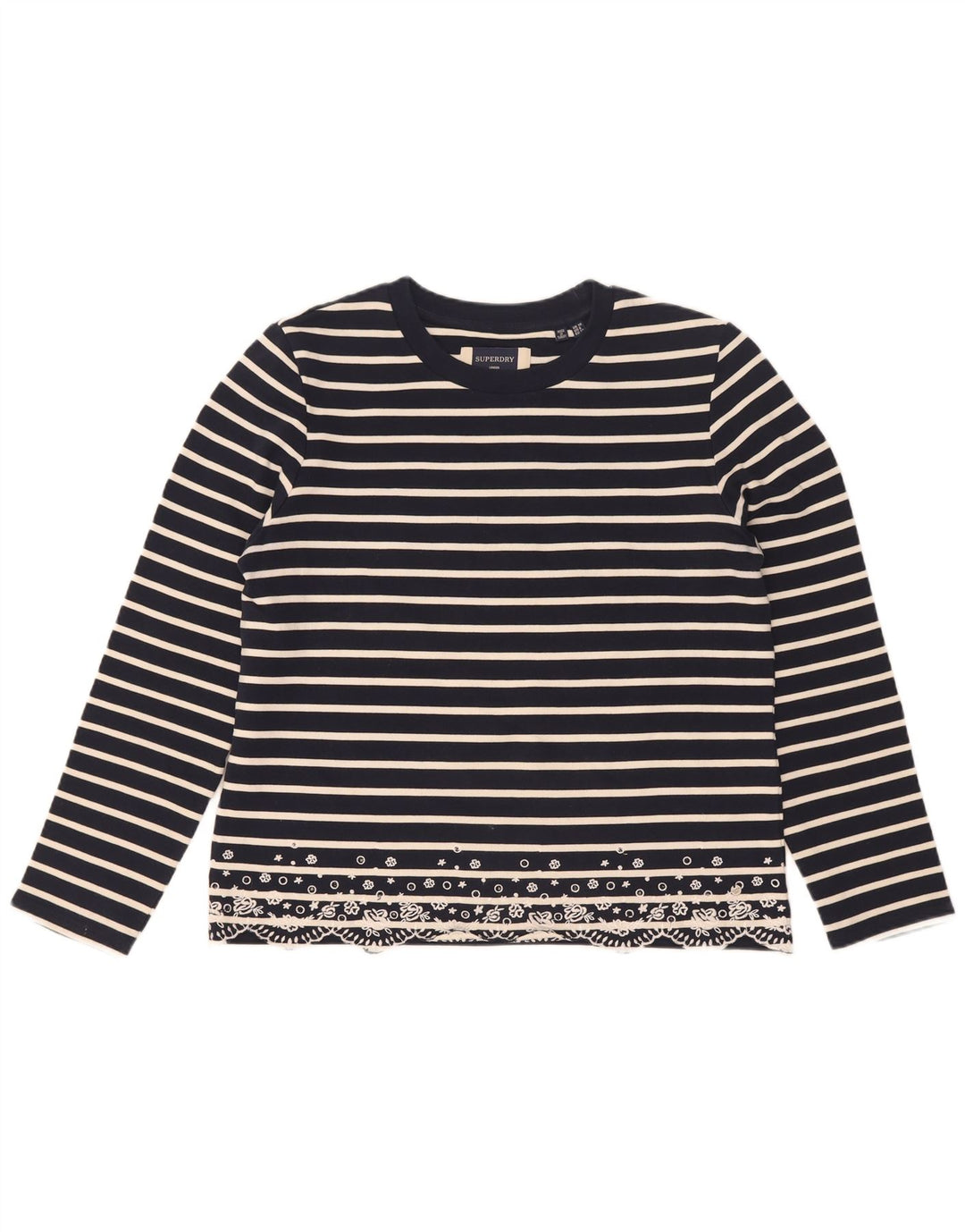 Superdry Haut oversize à manches longues pour femme UK 10 Small Bleu marine rayé