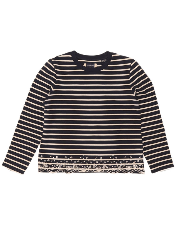 Superdry Haut oversize à manches longues pour femme UK 10 Small Bleu marine rayé